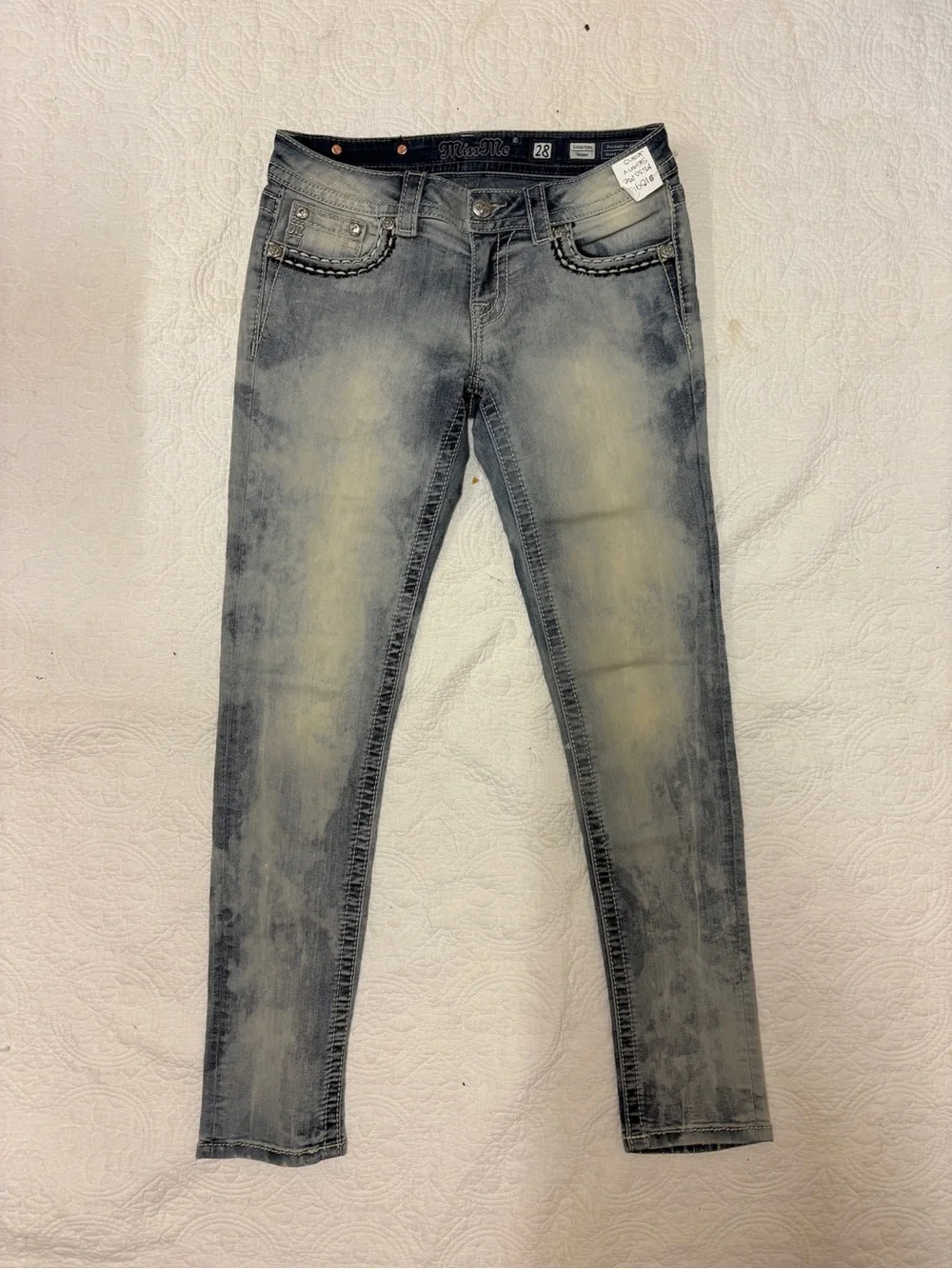 Miss Me Signature Skinny Jeans Light Wash Cross Rhinestone Embellished Denim 28